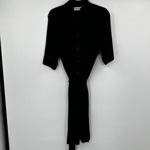 Chicos Travelers Black Shirt Dress Collared Midi Button Front Belted Size‎ 2
